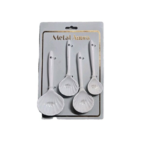 New White Beach Nautical Ceramic Sea Shell Shaped Measuring Spoons Birthday Gift - Picture 2 of 2